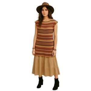 Lauren Ralph Lauren Striped Linen Cotton‎ Silk Knit Top S/P Boho Y2K Cap Sleeve